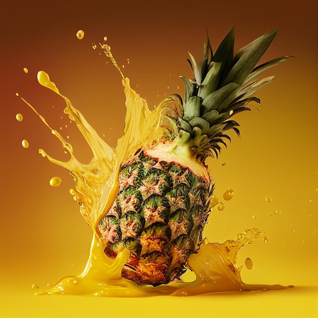 Illustation di ananas con una spruzzata d'acqua