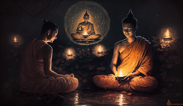 Illustation per le immagini del buddha del felice giorno del vesak Generative Ai