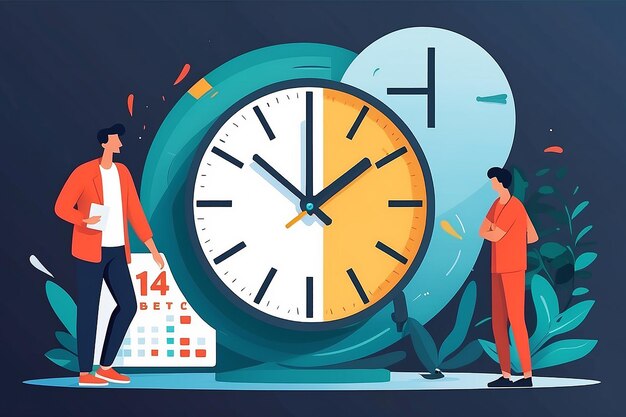 Illustra una persona che gestisce il tempo con un orologio e un calendario