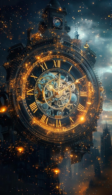 Illustrare una macchina per viaggiare nel tempo di alta qualità con l'interpretazione artistica di un orologio