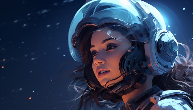 Illustrare una ragazza in abiti spaziali futuristici forse con un casco e un jetpack che esplora il cosmo Questo disegno può combinare elementi di fantascienza e adve 21