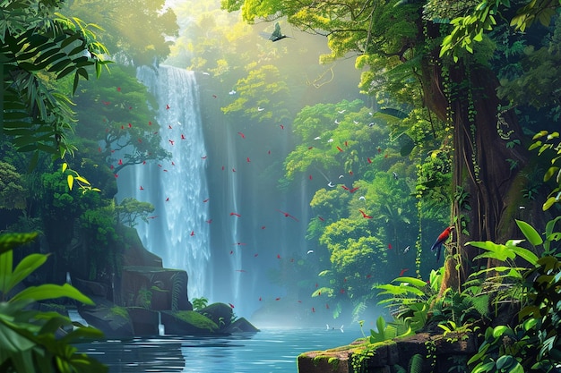 Illustrare una scena vibrante della foresta pluviale amazzonica compl generative ai