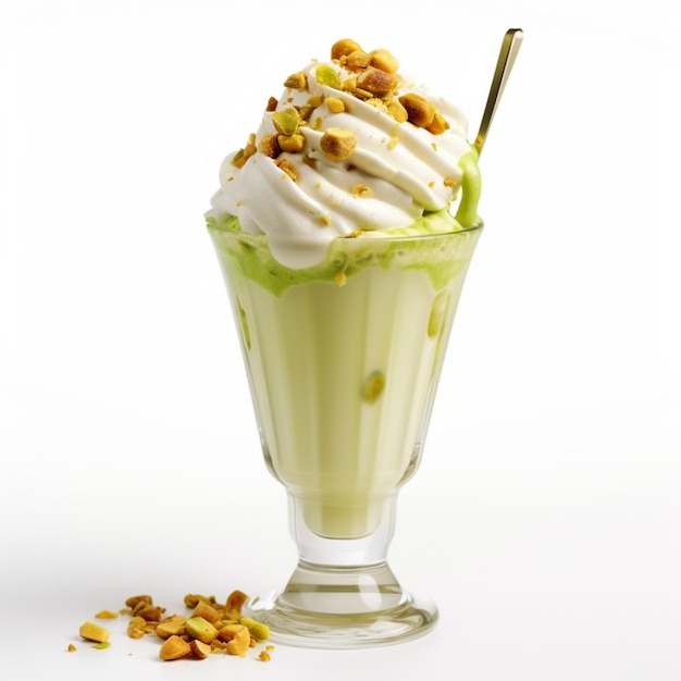 Illustration AI generation Delizioso frullato cremoso al pistacchio con gelato alla vaniglia