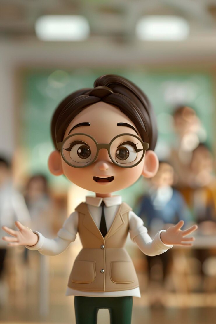 illustration cartoonfemale Teacher in Classroom