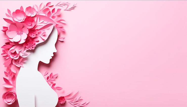 Illustration of face and flowers style paper cut with copy space for international mothers day wome