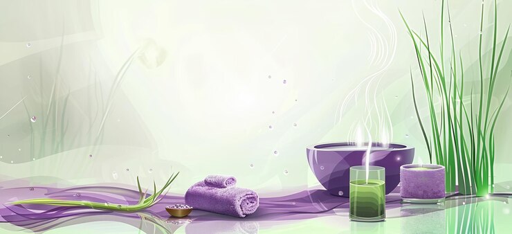 Illustration on the theme of spa in purple and green colors with free space
