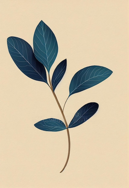 Illustrazione 2d minimalista scandinava floreale di un ramo con foglie verdi copia spazio botanico