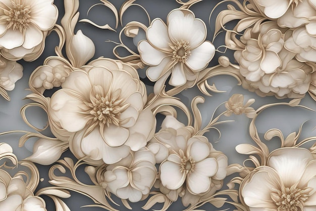 Illustrazione 3 d dell'ornamento floreale bianco della carta da parati