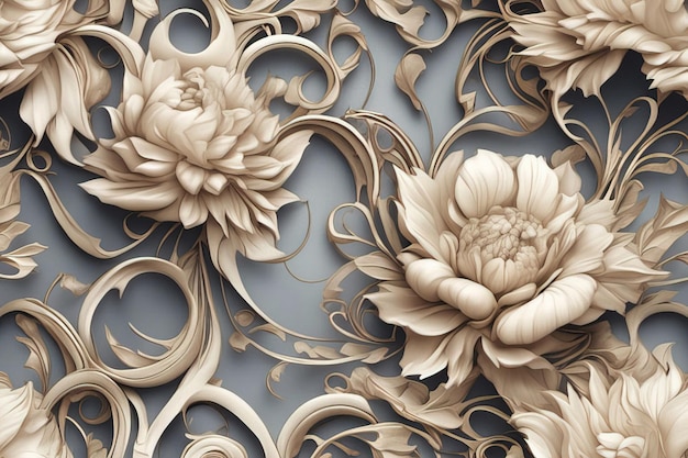 Illustrazione 3 d di bellissimo sfondo floreale con fiori e carta da parati ornamento