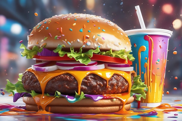 illustrazione 3 d di hamburger fast food