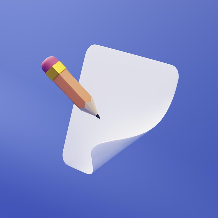 Illustrazione 3D a matita e carta del concetto educativo di disegno e scrittura
