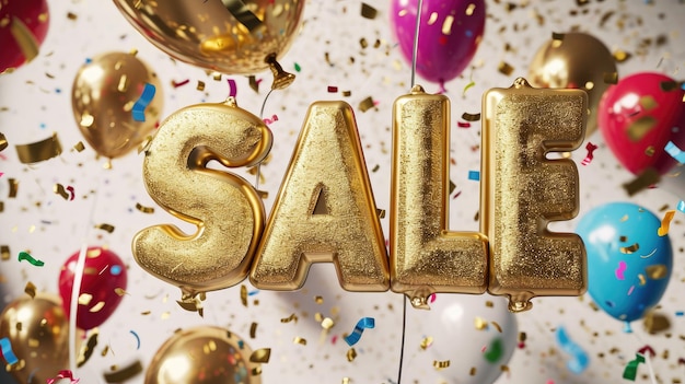 illustrazione 3D accattivante con un'esplosione vibrante di palloncini che scrivono SALE l'immagine perfetta per simboleggiare sconti irresistibili e attirare clienti nel tuo negozio online
