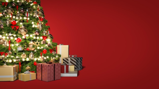 Illustrazione 3D Albero di Natale e confezione regalo 3D Render