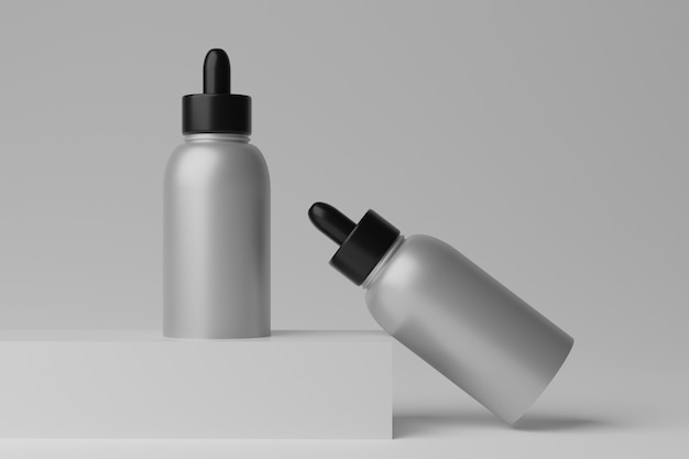 Illustrazione 3D Bottiglie vuote Mockup su sfondo grigio