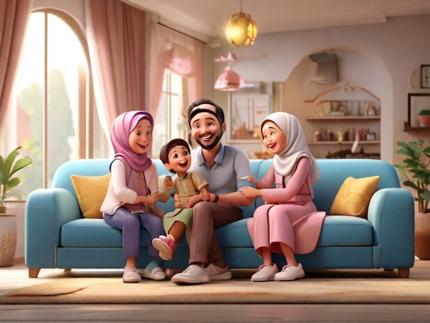 Illustrazione 3D che cattura la gioia di una famiglia