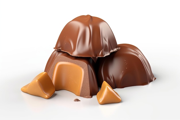 Illustrazione 3D cioccolato scuro con ripieno di caramello all'interno