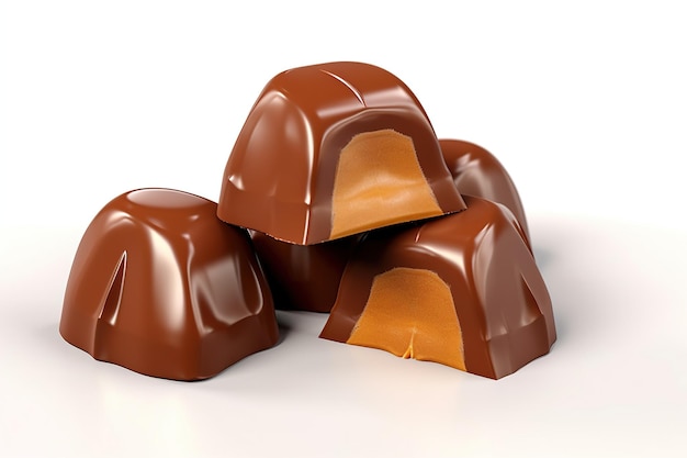 Illustrazione 3D cioccolato scuro con ripieno di caramello all'interno