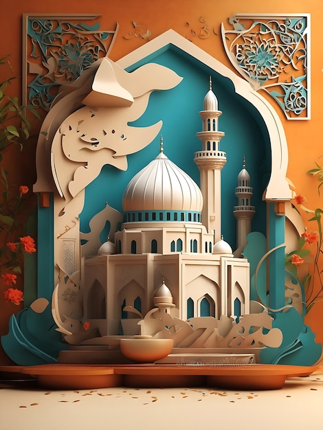 Illustrazione 3D colorata della moschea generata dall'AI