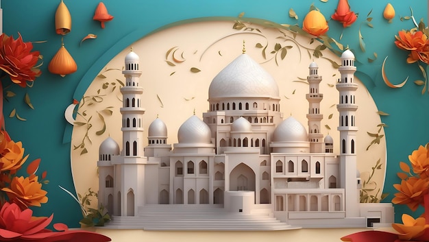 Illustrazione 3D colorata della moschea generata dall'AI