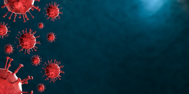 Illustrazione 3D Coronavirus COVID-19 virus al microscopio nel campione di sangue