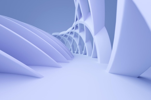 illustrazione 3d corridoio blu con pareti geometriche Primo piano di un tunnel