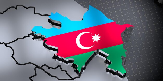 Illustrazione 3D dei confini e della bandiera dell'Azerbaigian