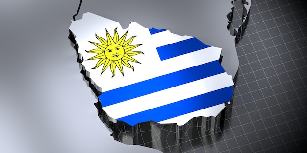 Illustrazione 3D dei confini e della bandiera dell'Uruguay