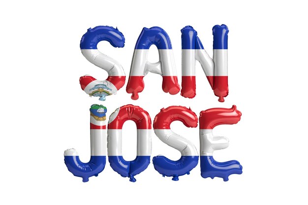 Illustrazione 3d dei palloncini della capitale di San Jose con il colore delle bandiere della Costa Rica isolato su bianco