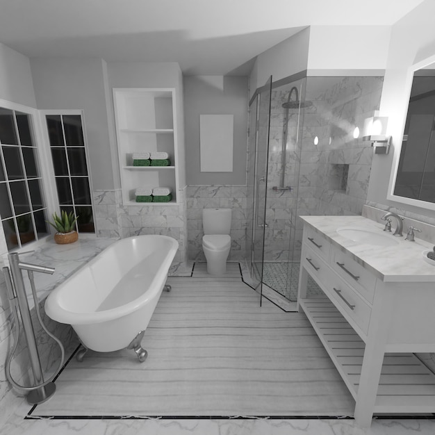 Illustrazione 3d del bagno bianco