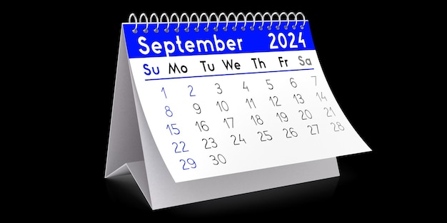 Illustrazione 3D del calendario da tavolo di settembre 2024