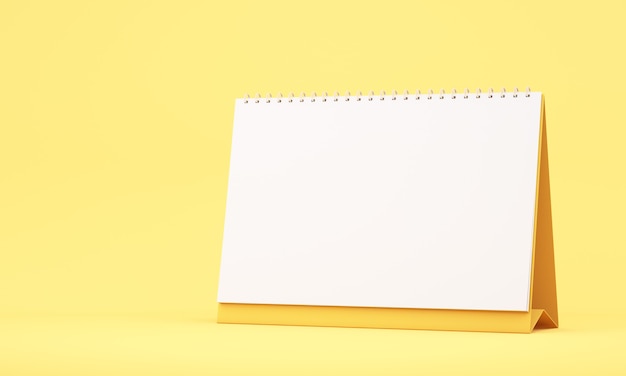 Illustrazione 3d del calendario vuoto bianco e giallo su sfondo bianco