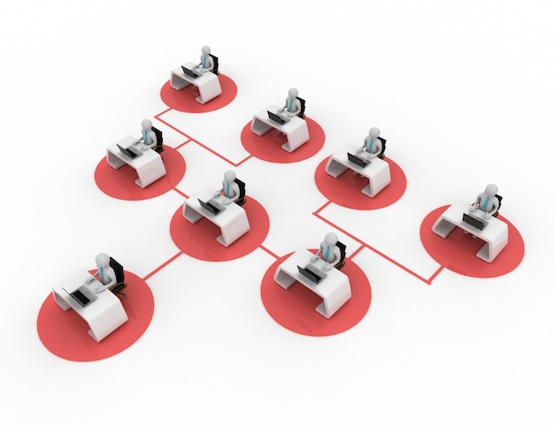 Illustrazione 3D del concetto di comunicazione aziendale. illustrazione resa