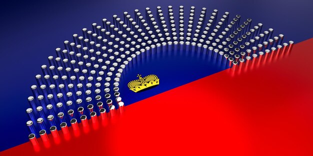 Illustrazione 3D del concetto di elezione parlamentare del voto della bandiera del Liechtenstein