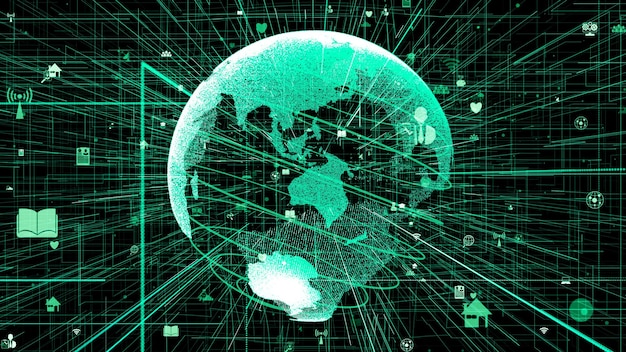 Illustrazione 3D del concetto di rete Internet online globale