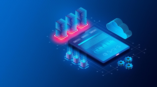 Illustrazione 3D del concetto di software di database cloud