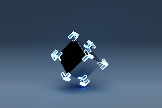 Illustrazione 3d del cubo nero Primo piano del quadrato sul motivo di sfondo monocromatico Sfondo geometrico