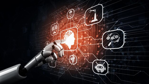 Illustrazione 3D del futuro robot di intelligenza artificiale e cyborg