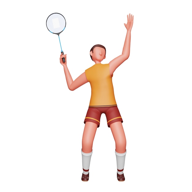 Illustrazione 3D del giocatore di badminton maschio nel gioco della posa.
