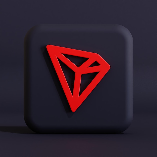 Illustrazione 3d del logo del simbolo della criptovaluta del token Tron