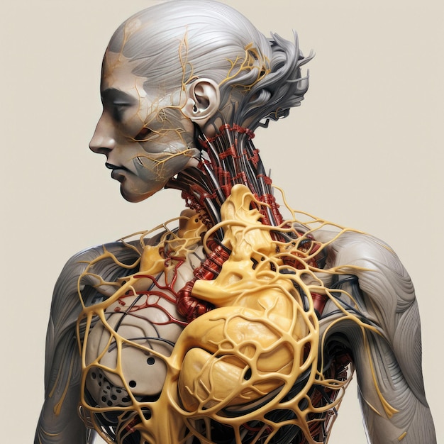 Illustrazione 3D del modello 3D del torso anatomico del corpo umano moderno