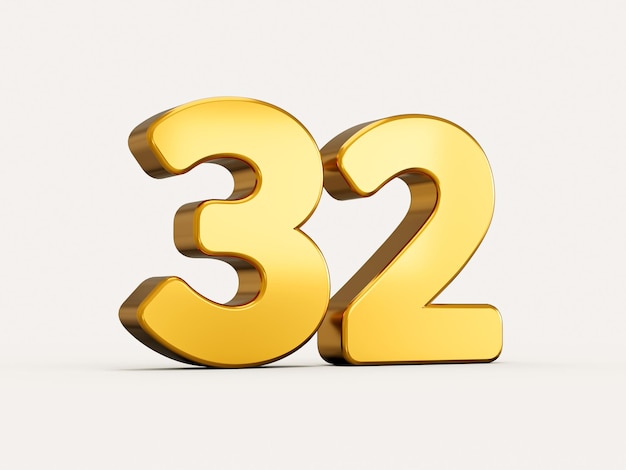 illustrazione 3d del numero aureo 32 o trentadue isolati su sfondo beige con ombra