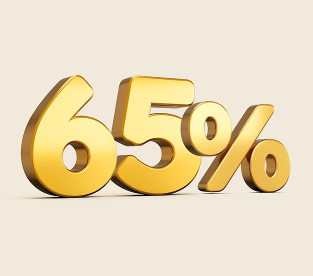 Illustrazione 3d del numero aureo sessantacinque percento o 65 isolato su sfondo beige con ombra