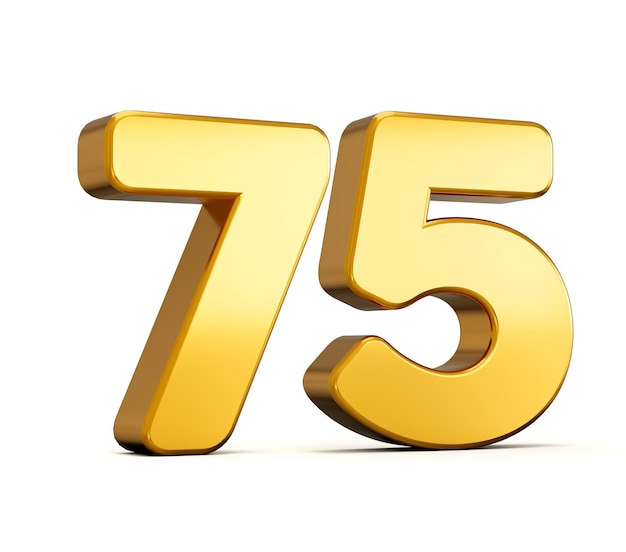 illustrazione 3d del numero aureo settantacinque o 75 isolato su sfondo bianco con ombra