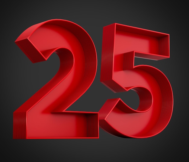 illustrazione 3d del numero rosso 25 o venticinque ombra interna