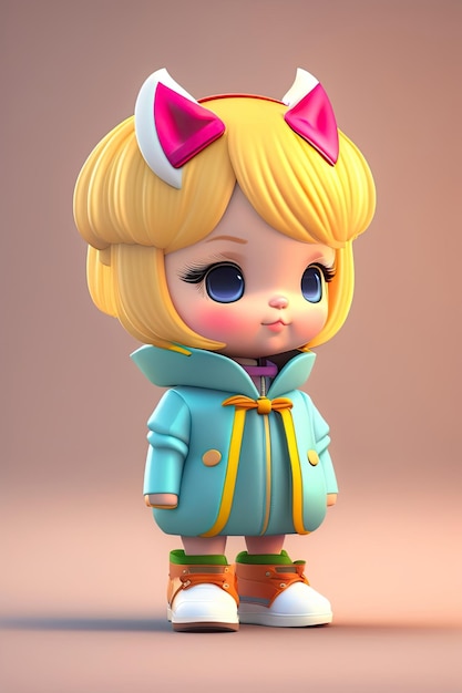 Illustrazione 3d del personaggio anime della ragazza carina kawaii