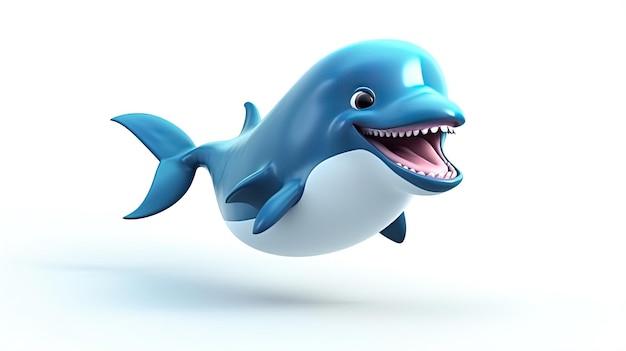 Illustrazione 3D del personaggio del delfino blu isolato su sfondo bianco