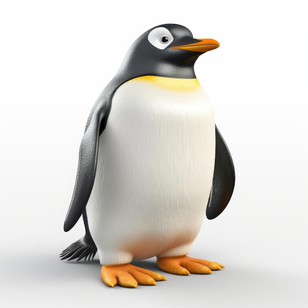 Illustrazione 3D del pinguino con rendering realistico su sfondo bianco