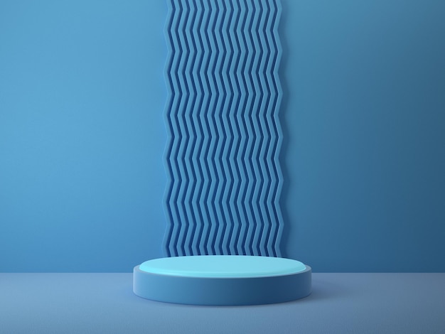 Illustrazione 3D del podio blu con sfondo ondulato per pr