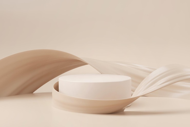 Illustrazione 3d del podio del piedistallo con crema di fondazione marrone vetrina di prodotti di bellezza e cosmetici