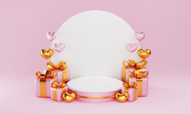 Illustrazione 3D del podio di San Valentino adatto per decorazioni romantiche